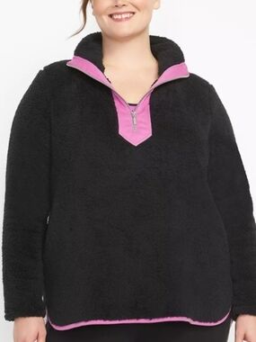 Lane Bryant Livi active sherpa half zip pullover sweatshirt black pink 14/16 NWT